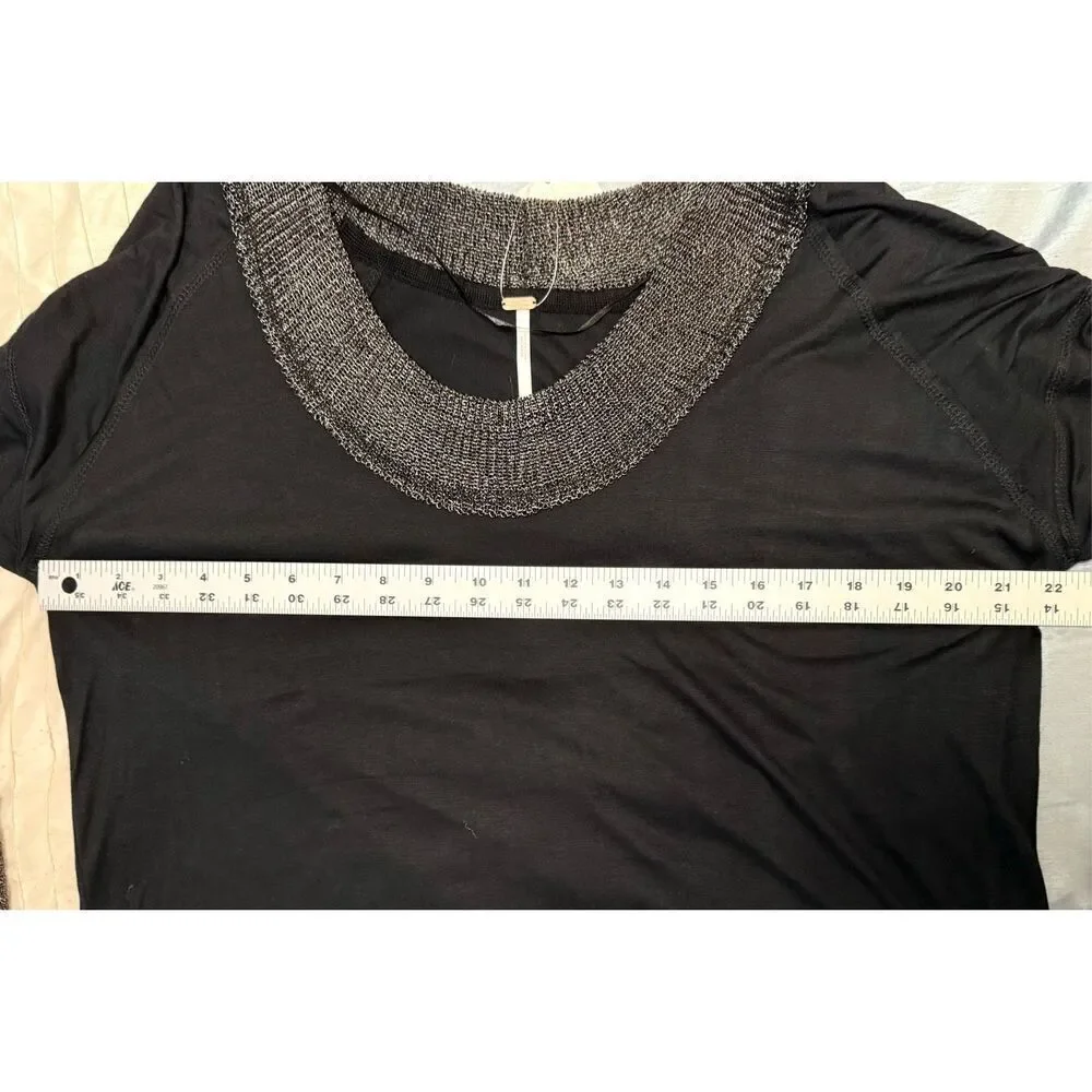 NWT Free People Bit Of Shine Oversized Long Metallic Sleeves Tee Shirt Women's S